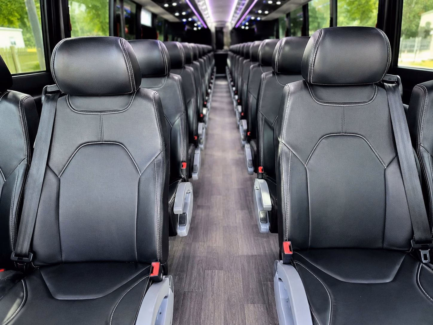 orange charter bus interior