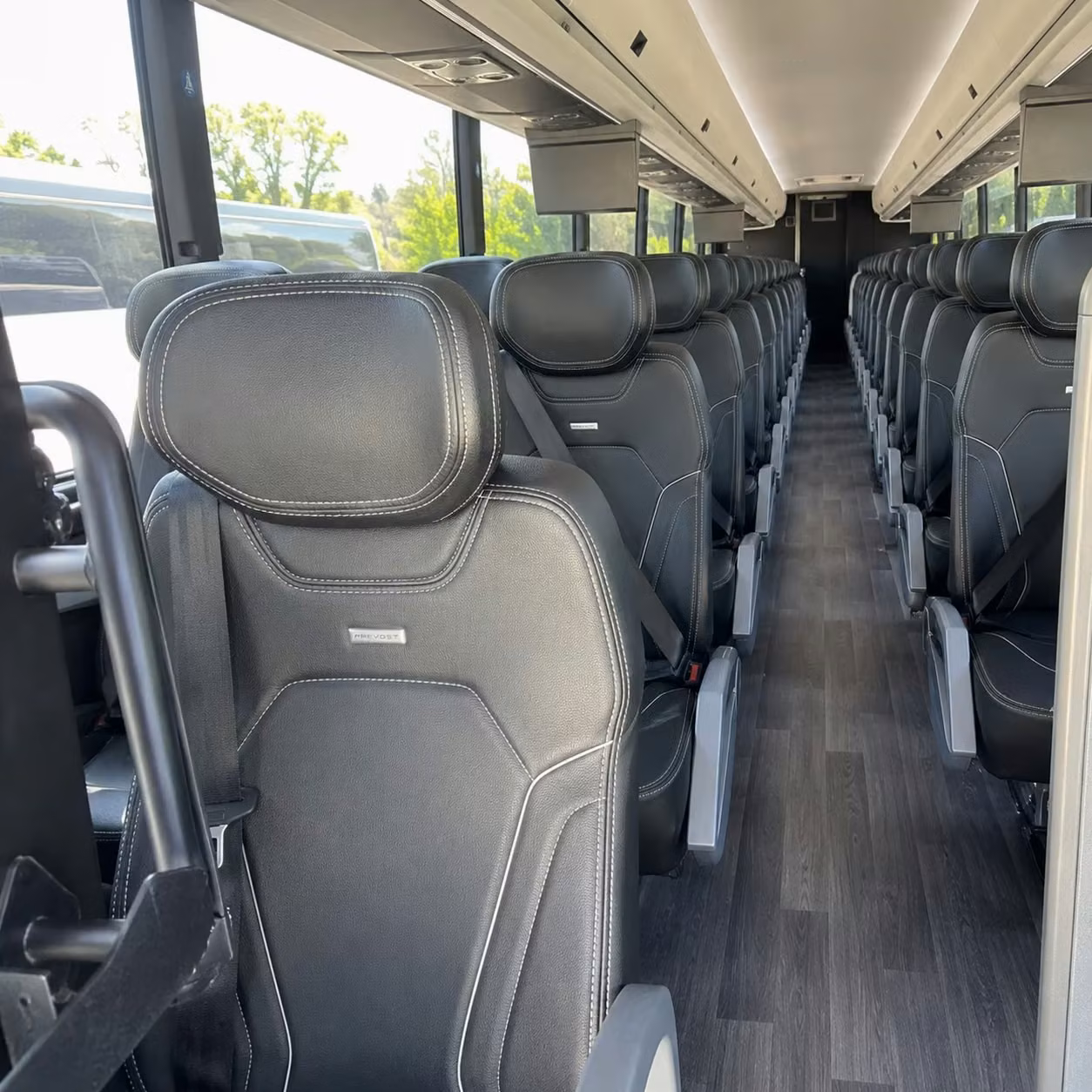 orange charter bus rental interior